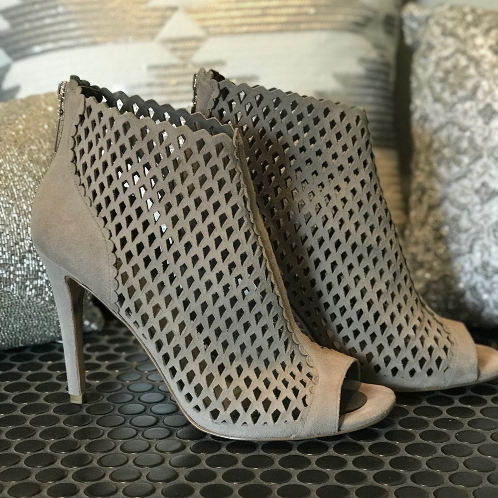 Ivanka Trump peep toe stiletto in grey suede